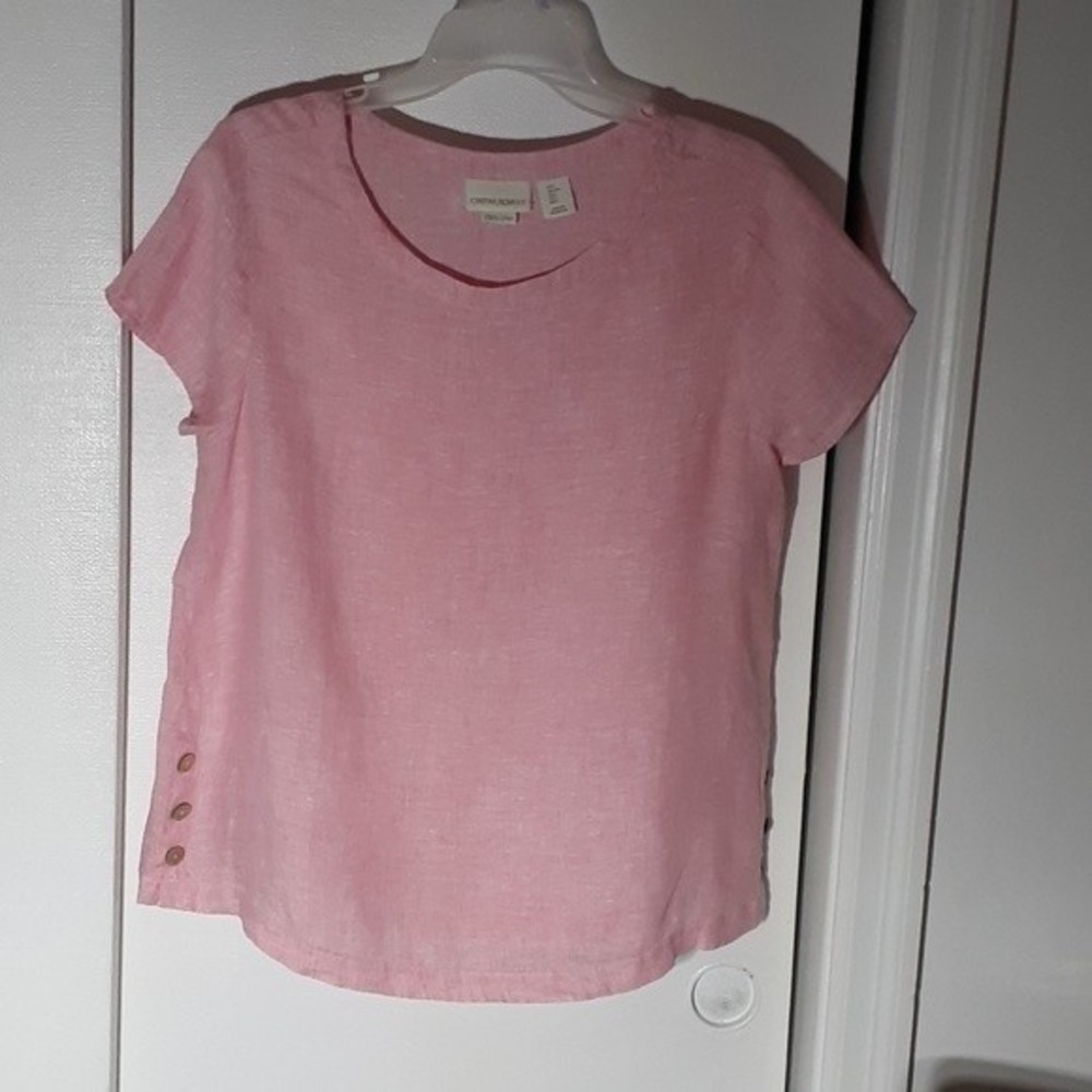 Cynthia Rowley 100% linen pink top l large  blouse shirt